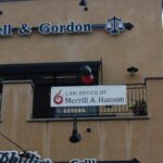 The Law Office of Merrill A. Hanson sign outside his office in Glendora, California.