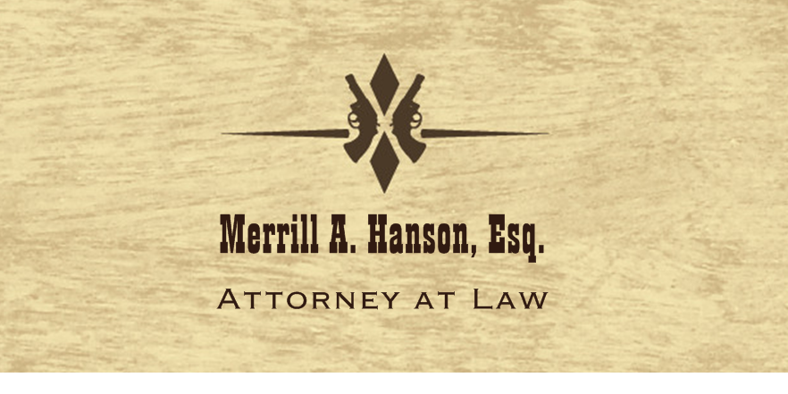 Merrill A. Hanson business card with pistol.