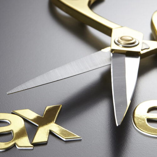 Gold succors with the concept of cutting through the word "taxes".