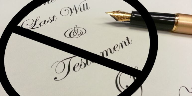 Word The Last will and testament with a circle with line across it.